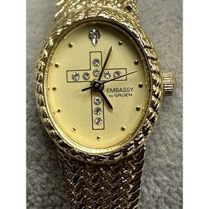 Embassy By Gruen PIM177 New Battery Ladies Watch 18MM 7.5" Crystal Cross G70